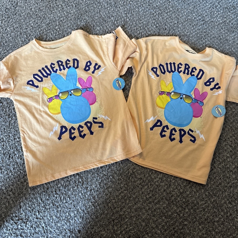 2 NEW KidsPowered by Peeps T-Shirt Orange Graphic Tee Size 10/12 Cotton Blend